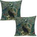 Set Of 2 William Forest Raven On Acanthus Leaves Blue Green Floral Morris Throw Pillow Covers 18x18 Inch Aesthetic Pillow For Bedroom Pillowcase Home Decor Living Room Cushion Case For Bed Sofa Couch 