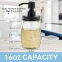 Mason Jar Glass Hand Soap Dispenser, Bathroom Kitchen Farmhouse Decor with Black 304 RustProof Stainless Steel Pump, Ideal for Dish Detergent, Liquid, Lotion (16 Ounces)