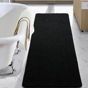 LOCHAS Luxury Bathroom Rug Shaggy Bath Mat 24 x 60 Inch, Washable Non Slip Bath Rugs for Bathroom Shower, Soft Plush Chenille Absorbent Carpets Mats, Black