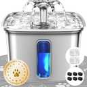 Veken Innovation Award Winner Stainless Steel Cat Water Fountain, 108oz/3.2L Automatic Pet Fountain Dog Water Dispenser with 6 Replacement Filters & Silicone Mat for Cats, Dogs, Multiple Pets (Silver), Set of 2
