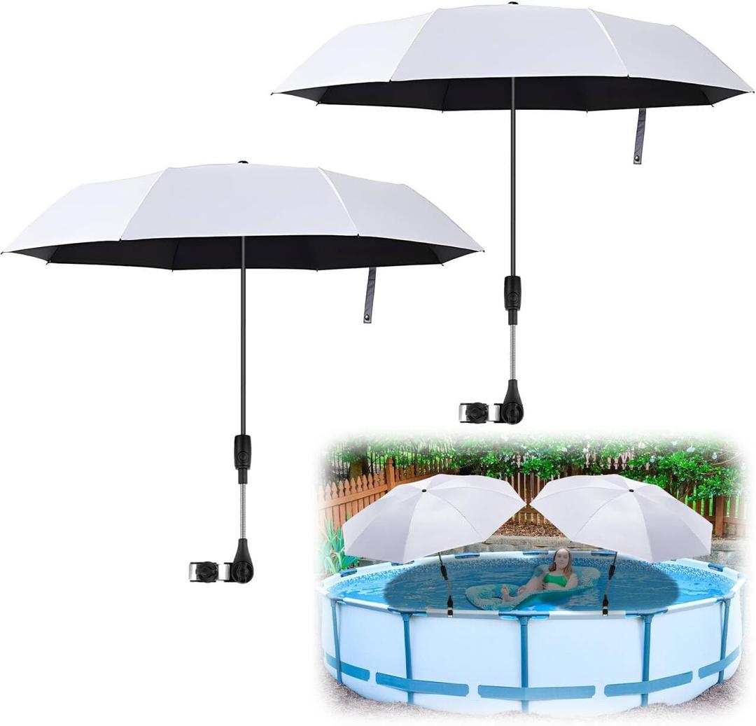 2 Pack Pool Shade Umbrella, 40" Adjustable Above Ground Pool Sunshade Canopy with Carry Bag,Patio Umbrella Use for Garden/PoolDeck/Backyard/Beach Chairs/Camp Trolley/Strollers/Golf Carts
