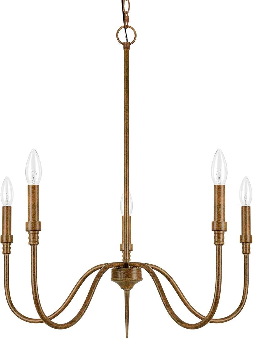 5-Light Farmhouse Chandelier Lighting Fixture, Linear Pendant Light for Kitchen Island, Dining & Living Room, Retro Bronze Finished