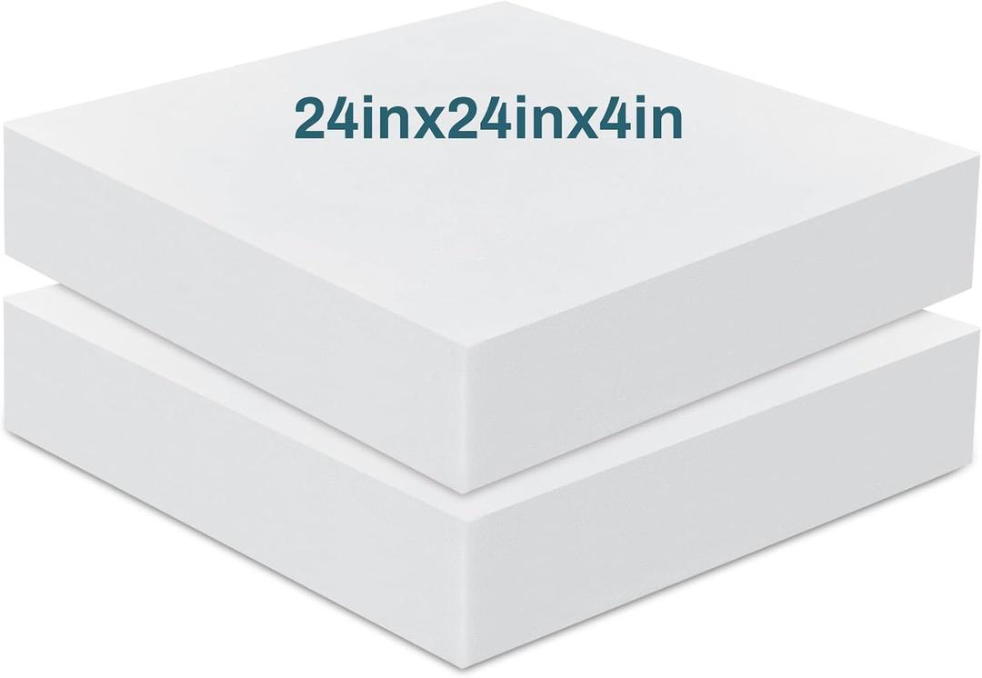Frienda 2 Pack 4" x 24" x 24"Upholstery High Density Foam Cushion Replacement Square Cut to Size Foam Couch for Chair Couches Padding Shipping Packing DIY Cosplay Projects(White)