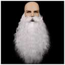 Honcloud 18 Inches Men's Long Curly White Synthetic Pre - styled Realistic Fake Beard for Wizard Costume and Halloween Party((White)