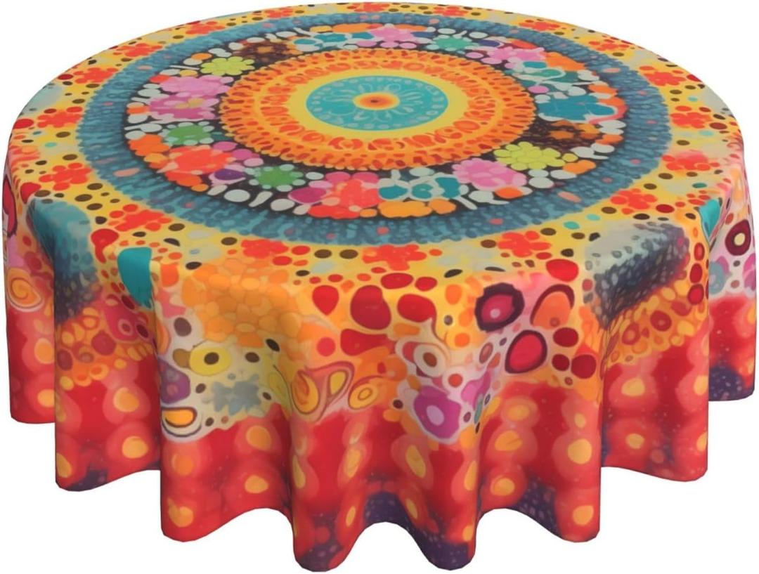 Mandala Bohemian Tablecloth Spring Summer Round Table Cover Washable Table Cloth for Home Kitchen Party Picnic 60 Inch