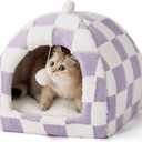 Lesure Cute Cat Beds for Indoor Cats - 2 in 1 Cat Cave Bed for Kittens and Small Pets with Removable Washable Cushioned Pillow, Cozy Kitten with Non-Slip Bottom, Purple, 16 inches