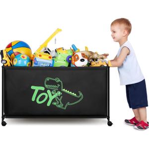 MISSLO Large Toy Box with Wheels Big Toy Chest for Kids Organizer Toy Storage Bin, 124L, Black
