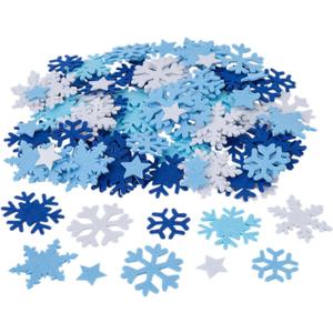 Fun Express 1" - 2" Bulk 100 Pieces Self-Adhesive Blue & White Felt Snowflakes