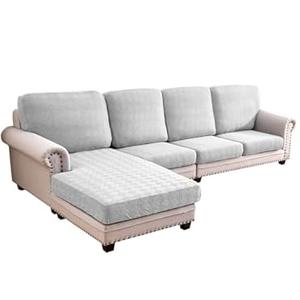 Deep Dream Sectional Couch Covers 8 Pieces, Stretch Sofa Covers for Sectional Sofa, L Shaped Couch Covers for Both Left/ Right Sectional Couch (4 Backrest Cover + 3 Seater + 1 Chaise, Light Grey)
