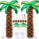 Gejoy 2 Set Palm Tree Balloon Column Stand Kit 6.5 ft Adjustable Metal Tube with 182 Pcs Palm Tree Leaves Balloons and Coconut Balloons for Hawaiian Luau Summer Theme Party Decorations