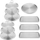 Zubebe 6 Pcs Dessert Table Display Set 2 Stainless Steel Cupcake Stand 3 Tier Cake Holder 3 Rectangle Serving Tray 1 Round Cake Tray Tiered Candy Cupcake Tower for Party Wedding Birthday (Silver)