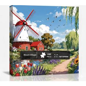 1000 Pieces Jigsaw Puzzles for Adults, Seasons Series - Beautiful Nature Art, Meditative Stress Relief Game, Large 28" x 20", Great Gift for Nature LoversBloom Village