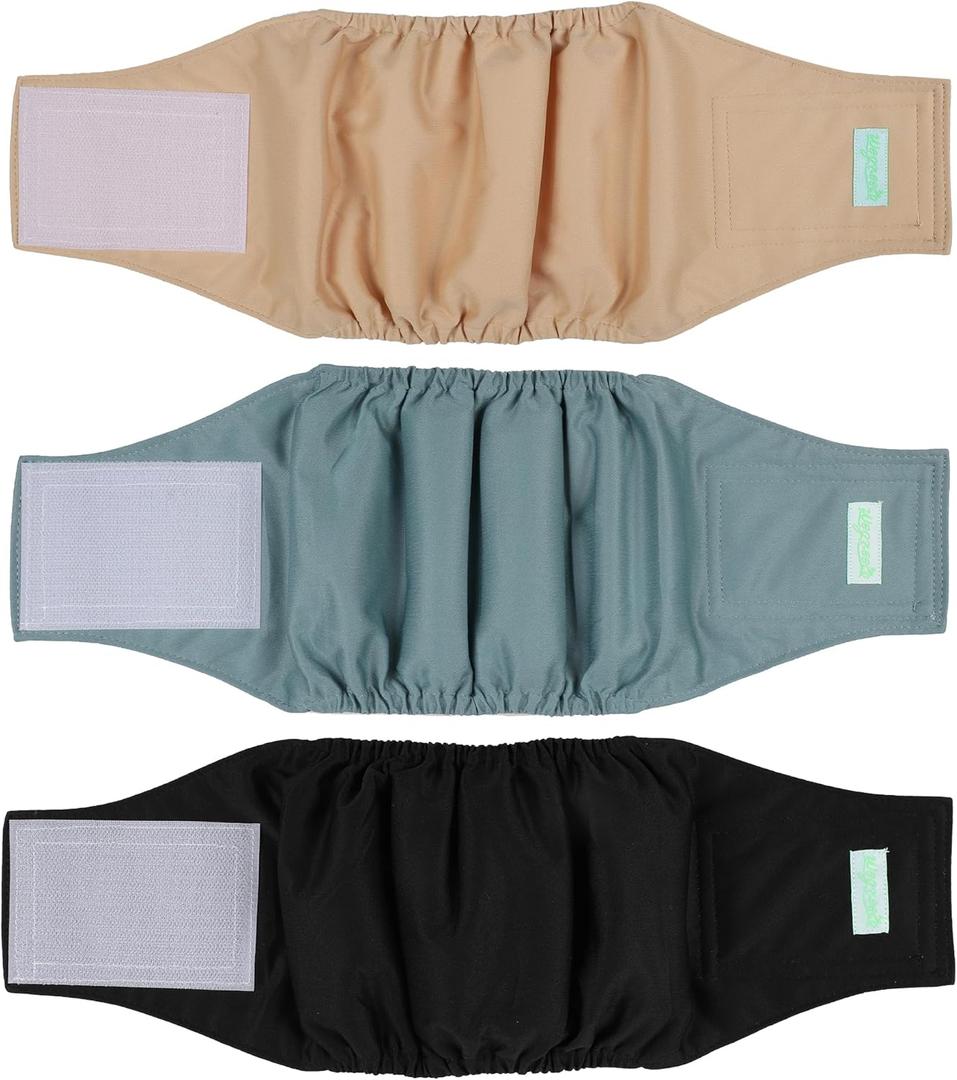 wegreeco Washable Male Dog Belly Band (Stylish Pattern)- Pack of 3 - Washable Male Dog Belly Wrap, Dog Diapers Male - Black, Blue, Coffee, (X-Small), (9" to 11")