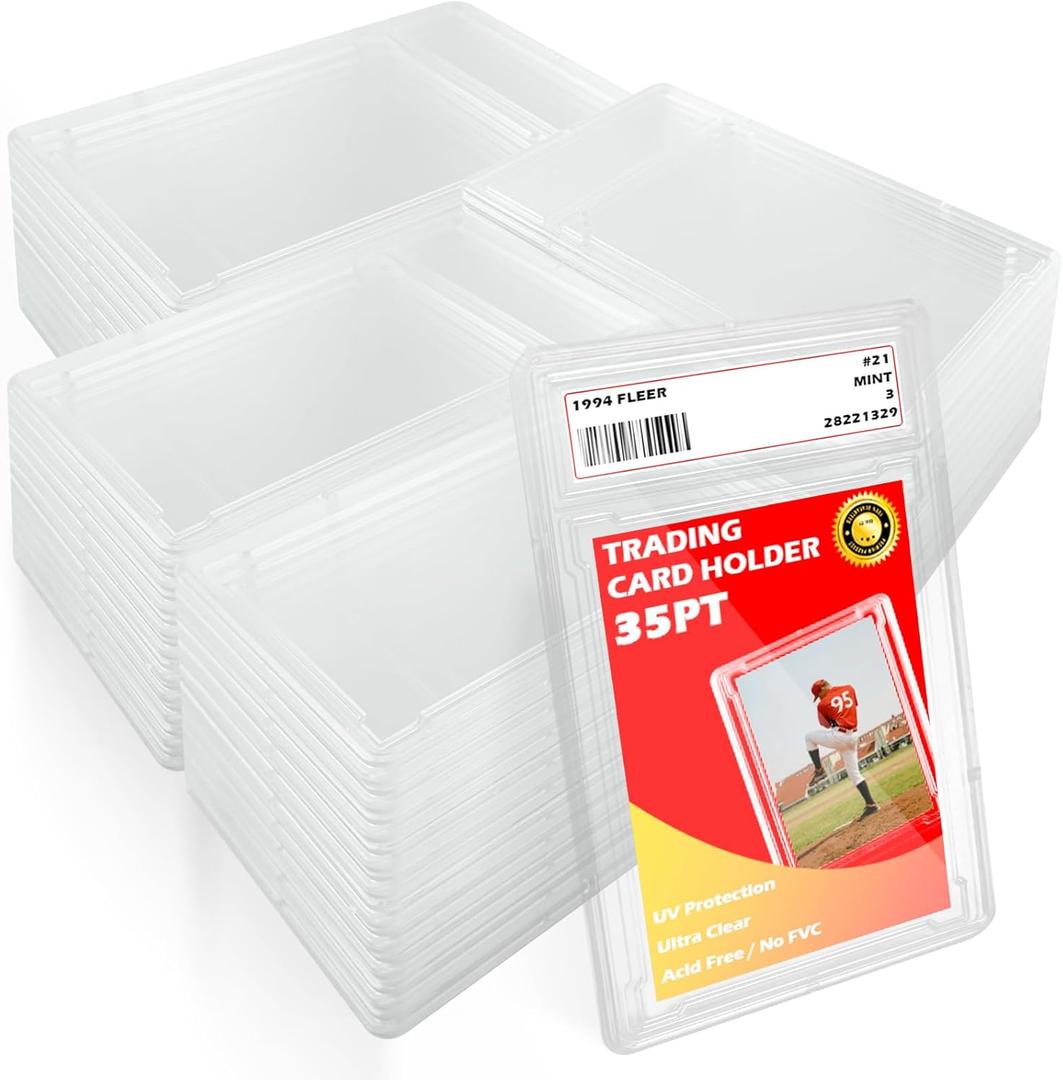 24 Pack Card Case Holder for Trading Cards- 35PT Hard Acrylic Graded Protectors Sleeves with Label Slot, Compatible with YuGiOh, MTG, Sports Cards