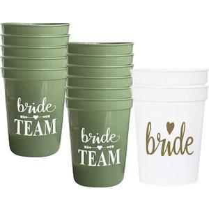 LADY&HOME 8Pack Bachelorette Party Cups-Bride Team Reusable Cups | Bridal Shower Supples,Bachelorette Party Decorations,Bridesmaid Favors (Sage Green Team)