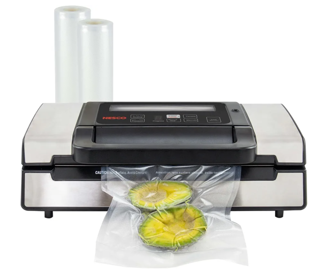 Nesco Deluxe Food VS12 Vacuum Sealer, 130 Watts, Kit Bags & Viewing Lid, Compact, Silver
