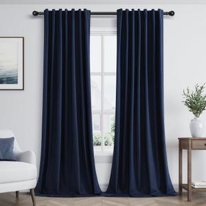 Guken Navy Blue 100% Blackout Curtains 84 Inch Length 2 Panels Set for Living Room Bedroom Back Tab Thermal Insulated Black Out Linen Drapes Room Darkening Window Curtains 84 Inches Long, Navy Blue, 52"W x 84"L (Pack of 2)