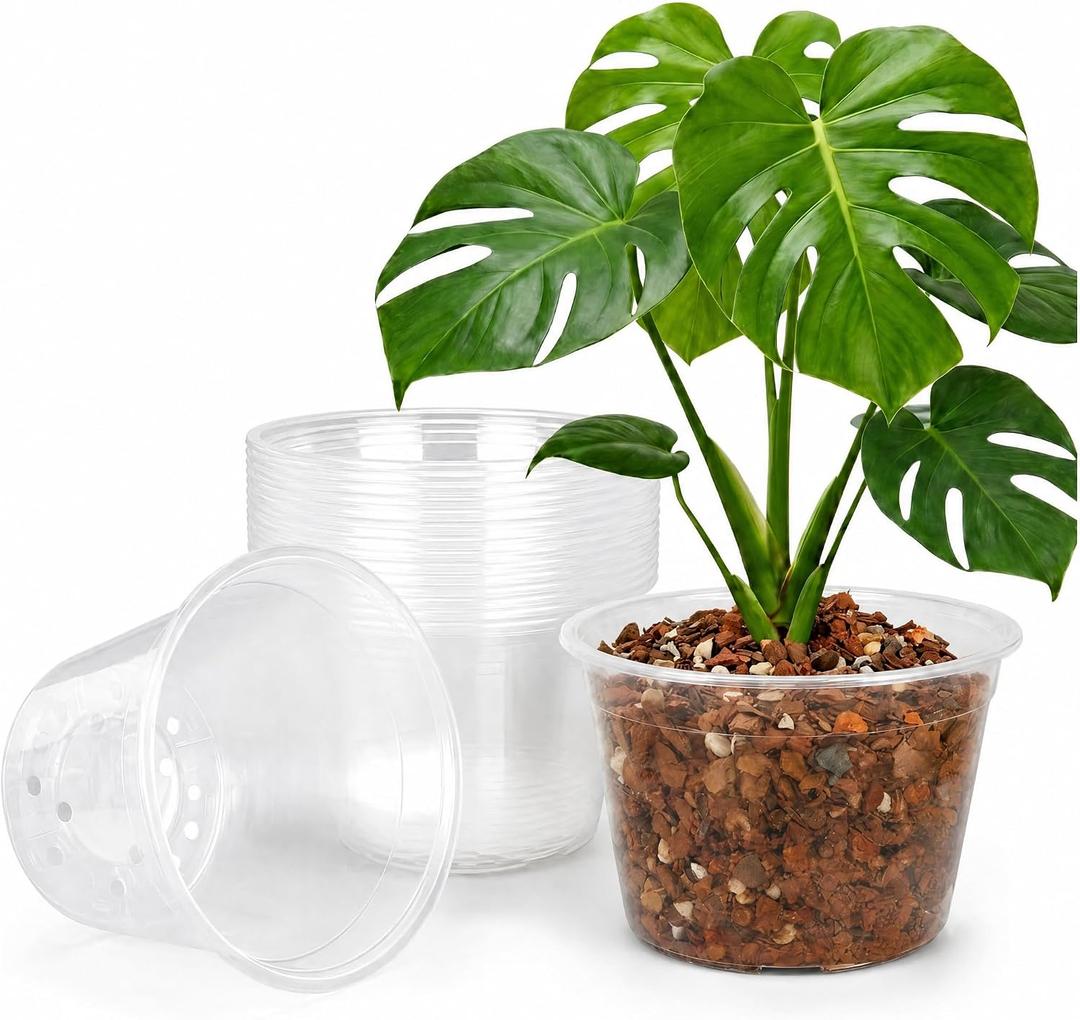2 Gallon Clear Nursery Pots 15 Pack, 8 Inch Large Plastic Plant Pots with Drainage Holes, Transparent Planters for Root Monitoring, Seedlings, Vegetables, Flower, Indoor Outdoor