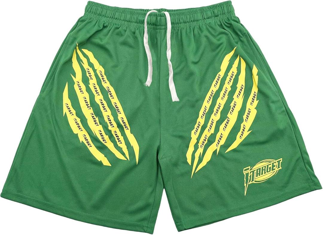 DIOTSR Mens Graphic Shorts Casual Flat Front Shorts Cool Streetwear Designer Shorts Drawstring Summer (Green, XL)