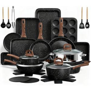 Pots and Pans Set Non Stick, 31 Piece Kitchen Induction Cookware & Bakeware Set, Nonstick Kitchen Cooking Pans Set with Frying Pans Set Grill Pan Saucepan Baking Sheet & Utensils, PFOA Free