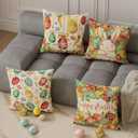 Eggs Bunny Flowers Carrots Rabbit Easter Pillow Covers Throw Pillow Cases Set of 4 Decorations for Farmhouse Home Sofa Couch Cushion Cover Party Holiday Decor 18x18 Inch