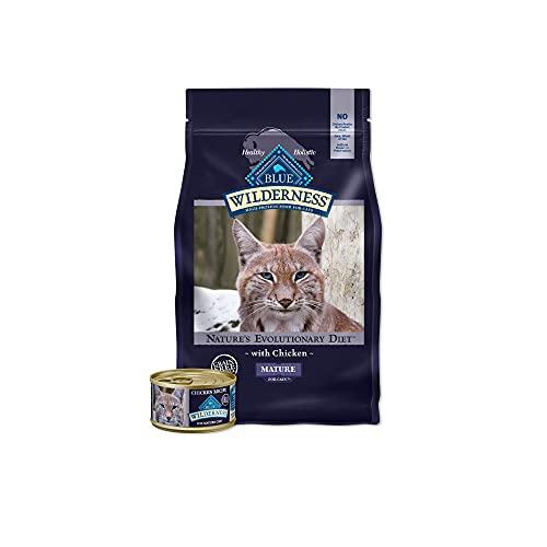 Blue Buffalo Wilderness High Protein Natural Mature Grain Free Cat Food Bundle, Dry & Wet Cat Food, Chicken (5-lb)