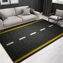 Area Rug Road top View Asphalt Highway Marks 3D Rugs Non-Slip Mat Throw Rug Yoga for Living Room Playroom Classroom Nursery Decor Outdoor Floor Carpets 64" L48" W