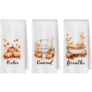 Fall Pumpkin Hand Towels for Bathroom 16x24 Inch, Fall Pumpkin Bathroom Decor, Relax Unwind Breath Autumn Decorative Hand Towels for Bath Room Washroom Set of 3