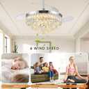 42'' Chandelier Ceiling Fan with Lights, Retractable Fan with Remote and APP, Crystal Fandelier Ceiling Fan, Dimmable LED, Reversible Motor, Quiet for Bedroom Living Room-Chrome