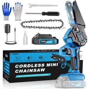 Aokia Mini Chainsaw Cordless, Portable Electric Chain Saw, Small Handheld Chainsaw Battery Powered for Wood Cutting, Tree Trimming, Household and Garden, Gift for Men Dad Husband Women (Blue)