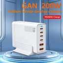 200W 6-Port USB C Charger with Notched Base, Multiple with 4 USB-C and 2 USB-A, US Fast Charger PD 3.0 Power Adapter, Power Supply Compatible with iPhone 17 16 Pro/Pro Max, UK Plug