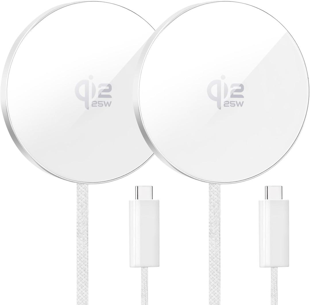 Magnetic Wireless Charger 2Pack 25W Qi2 for Magsafe Charger for iPhone 17/16/15/14/13/12Pro Max, Air pods 4-2Pro, Samsung Galaxy, Google Pixel, and More, Lightweight for Travel Home Office Desk(White)