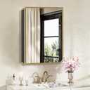 Bathroom Medicine Cabinet with Mirror, Recess or Surface Mount, Single Door Cabinet Famerhouse Bathroom Mirror with Storage Cabinet (Brush Gold, 16"x26")