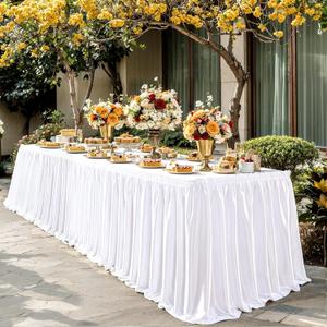 6ft Length Glitter White Table Skirt Rectangle Tables, Wrinkle Free Pleated Ruffle Satin Table Cloth Desk Skirting for Weddings Birthday Party Stage Banquet Dining Table Decorations