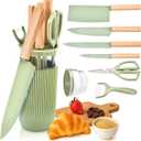 Knife Set, 7-Piece Kitchen Knife Set with Sharp Chef and Meat Knives, Anti-Rust Utility Knives Set for Kitchen, Kitchen Knife Block Set Green