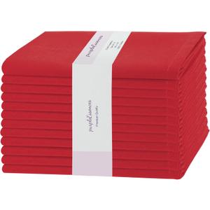PurpleEssences Set of 12 Cloth Dinner Napkins 100% Cotton 18x18 Inch - Soft Durable Washable - Ideal for Farmhouse Party Fall Thanksgiving - Perfect Everyday Use Table Linen - Red