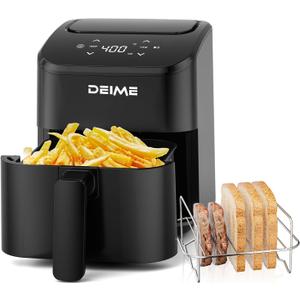 DEIME Air Fryer 3 Qt, Small Airfryer Digital Space Saving Compact, Bake, Reheat, Roasts for Quick Easy Meals, Mini Compact & Quiet, Nonstick & Dishwasher Safe Basket Toast Rack (Black+TR)