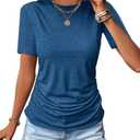 Micticsi Womens Ruched Tops Short Sleeve T Shirts Crewneck Slim Fitted Top Casual Spring Summer Trendy Clothes 2025,Small