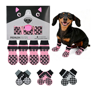 Anti Slip Dog Socks to Prevent Licking Paws  Double Side Paw Covers Dogs Grip Sock for Hardwood Floors, No Twist Dog Booties Grippy Socks for Small Medium Large Senior Dogs, Dark Grey and Pink, S