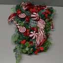 Yunlly 28" Pre Lit Christmas Teardrop Swag Battery Operated Christmas Swag with Lights, Red and White Bowknot, Swirl Candy Cane Ball, Xmas Wreath Ornament for Indoor Outdoor Front Door Decoration