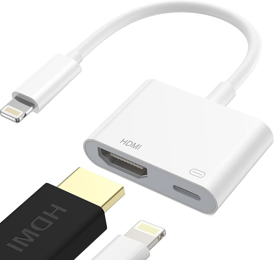 Lightning to HDMI Adapter [Apple MFi Certified] HDMI Digital AV Adapter 1080P Sync Screen Cable with Charging Port Compatible with iPhone on TV/Projector/Monitor No Power Needed
