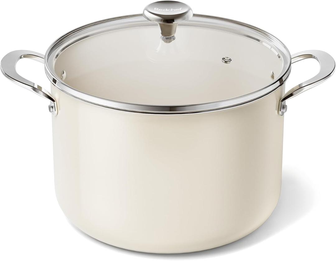 Redchef 8 QT Ceramic Stock Pot with Lid, Healthy Kitchen Soup Pot Nonstick, 8 Quarts