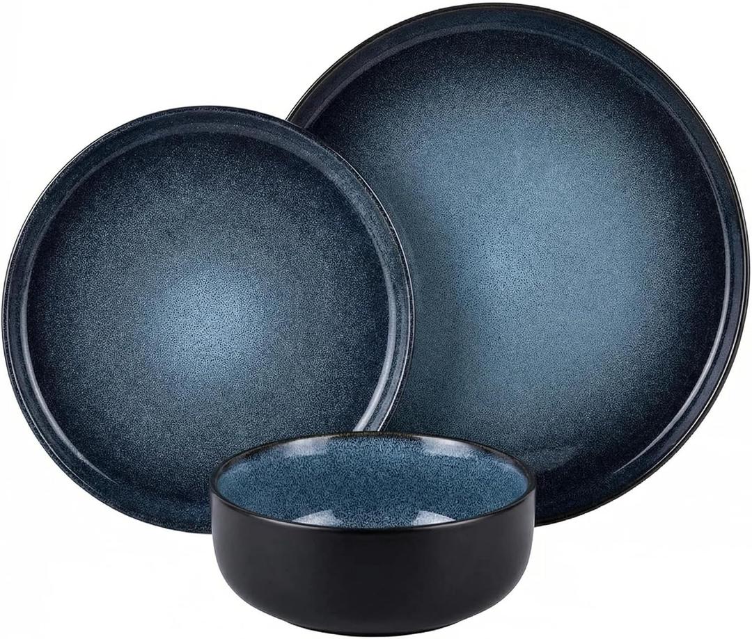 Plates and Bowls Sets,12 Pieces Round Porcelain Dinnerware Sets,Dishes, Plates, Dishware Sets,Chip Resistant Ceramic Dish Set Dining Dinner Ware Service for 4