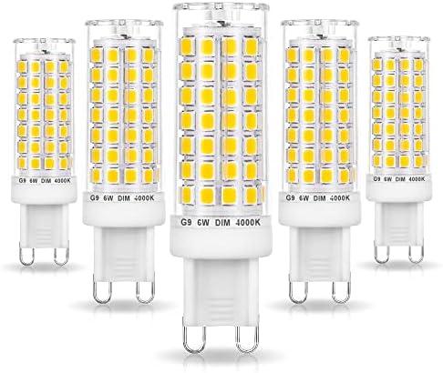 Ziomitus G9 Led Bulbs Dimmable 4000k Natural White,G9 40W 50W 60W T4 Halogen Replacement,No Flicker G9 6W AC120V Dimmable Neutral LED Bulbs for Chandelier Pendant Lighting,600 LM(5Pack)