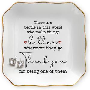 OASSIE Thank You Gifts for Women - 4"x4" Ceramic Jewelry Dish Tray - Teachers Day Nurse Week Birthday Appreciation Inspirational Retirement Teacher Appreciation Gifts for Women Coworkers Boss