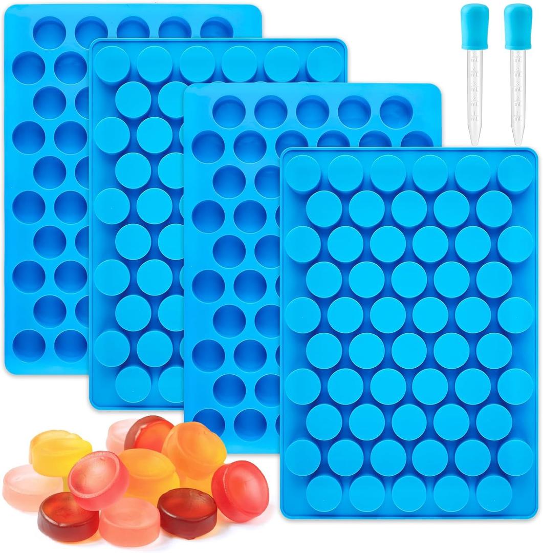 3 Pcs Round Chocolate Silicone Molds for Candy, Gummy, Caramels, Ganache, Ice Cubes, 55 Cavity Per Piece, Blue