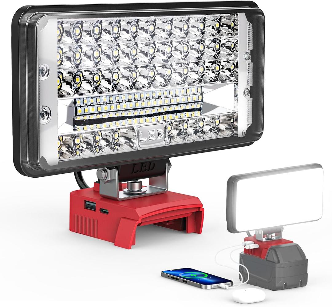 Ecarke LED Work Light Compatible with Milwaukee 18V Battery, 7'' 145W Cordless Work Lights 14500 Lumens of Brightness Battery Light with Low Voltage Protection & TypeC & USBA Charger Port