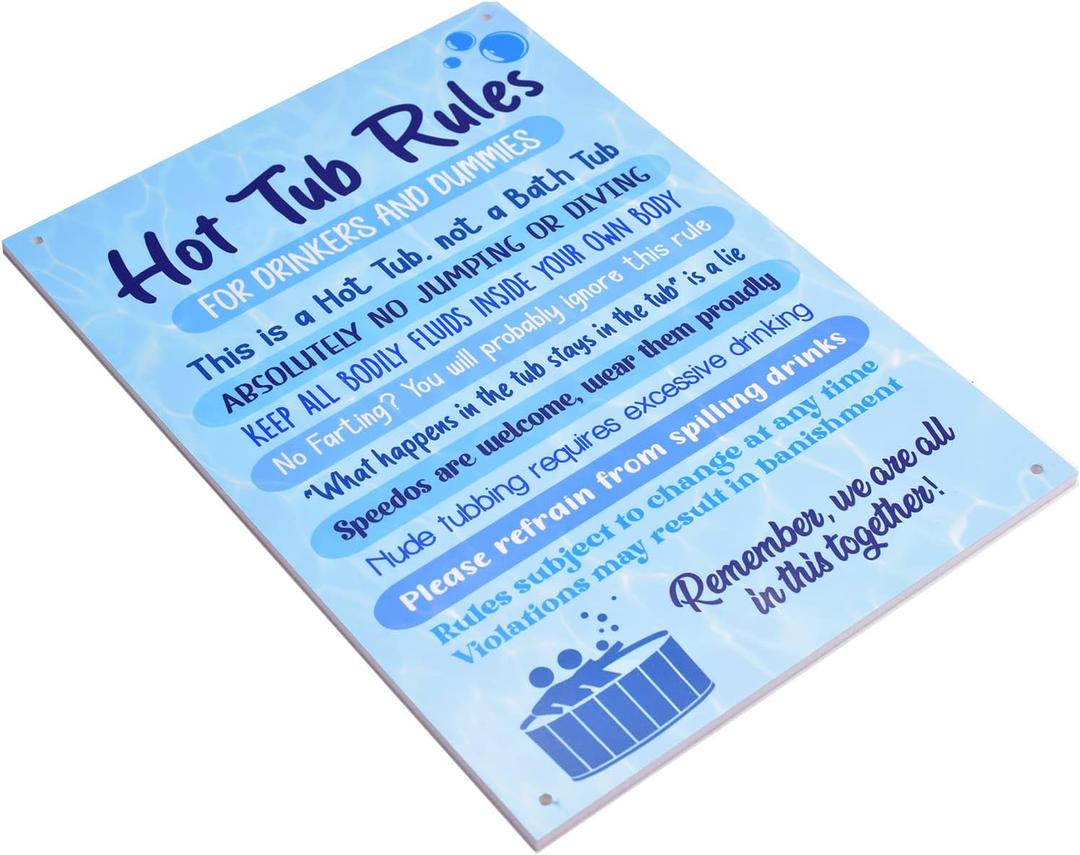NEW Hot Tub Rules Novelty Sign - A4 size Waterproof, Suitable for Indoor or Outdoor Use. Novelty Gift for a Hot Tub Owner or for holiday accommodation.