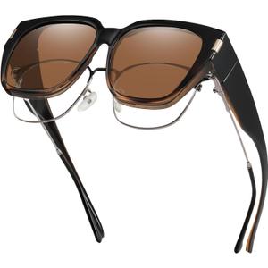 HAOLOTA Polarized Fit Over Glasses Sunglasses for Women Men Trendy Square Wrap Around Shades UV Protection
