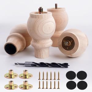 5 Inch Heavy Duty Wood Furniture Legs Set of 4 - Unfinished Wooden Legs for Furniture,Bed Support,Bench,Desk,Dining Table - Bed Legs Couch Feet Replacement Sofa Legs
